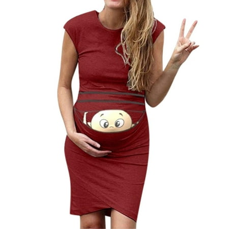 

WAJCSHFS Plus Size Maternity Dress Women s Wrap Maternity Dress Empire Waist Knee Length Midi Dress with Belt Baby Shower or Casual Wear ( M)
