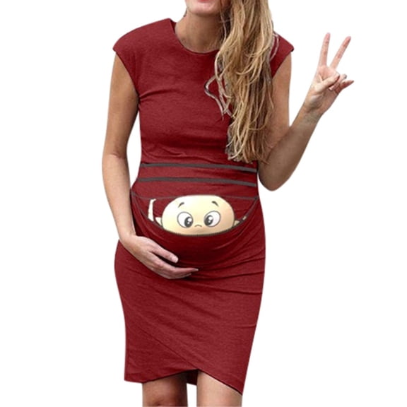 FRSASU Women Plus Size Clearance,Women Print Pregnant Maternity Maternity Props Mini Dresses