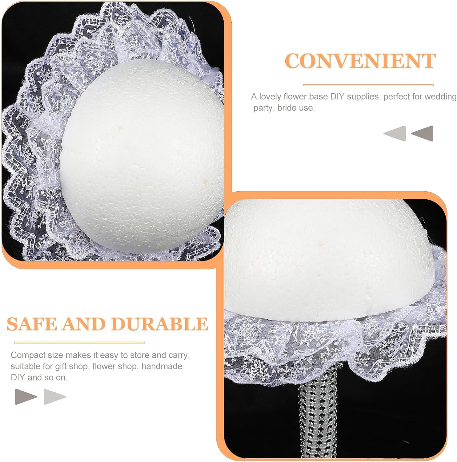 White Bridal Bouquet Holder with Lace Foam Floral Handle for Wedding DIY Flower Arrangement and Special Occasions 9x9x8 In