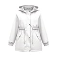 thumbnail image 5 of Girls Rain Jacket Size 7-8 Hooded Longline Windbreaker Waterproof Kids Rain Jacket Full Zip Button and Cinched Waist Hoodies Raincoat Lightweight Outerwear White 7-8 Years, 5 of 6