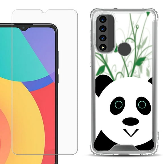 Shockproof Bumper Phone Case for TCL 20 XE, with Tempered Glass Screen Protector, by OneToughShield ® - Panda