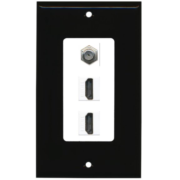 RiteAV - 2 Port HDMI 1 Coax Cable TV- F-Type Decorative Wall Plate - Black & White