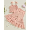 thumbnail image 6 of BemeyourBBs Toddler Girl Summer Clothes Infant Baby Girls Cotton Linen Outfit Strap Sleeveless Smocked Camisole Shirt Top and Bell Bottom Flare Pants Set Toddler Girls Summer Outfits, 6 of 9