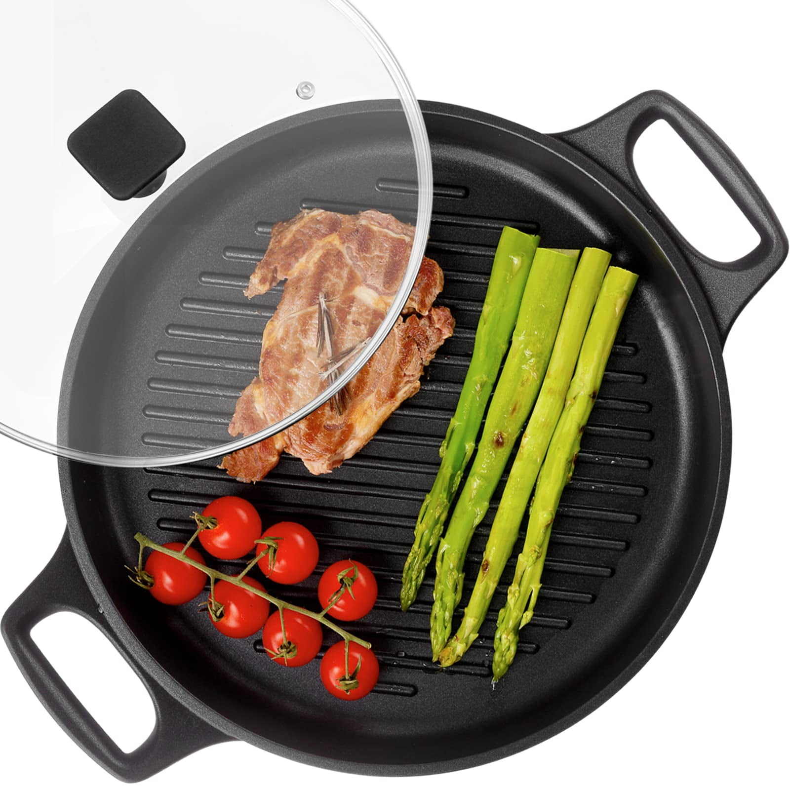 Max K 2-in-1 Cast Iron Grill & Griddle - Pre-Seasoned Reversible Grilling Plate - Oven, Campfire, Double Burner Stove Top Skillet - with Handles, Grea