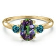 thumbnail image 3 of Gem Stone King 10K Yellow Gold Green Mystic Topaz and London Blue Topaz 3-Stone 3-Stone Ring for Women | 1.84 Cttw | Oval 8X6MM | Gemstone November Birthstone | Size 5, 3 of 6