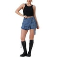 thumbnail image 2 of INSPIRE CHIC Women's Skirt Denim Skort Zipper Decor Y2K High Waist Faux Wrap Mini Jean Skirt 2XL Blue, 2 of 6