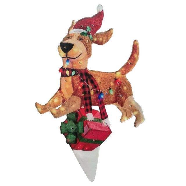 Decoración de perros brillantes, adornos de figuras de perro con sombrero de Navidad, adornos de fiesta al aire libre