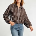 thumbnail image 5 of Byworldtasic Women's Polka Dot Print Cropped Bomber Jacket Zip-Up Long Sleeve Lightweight Casual Daily Outerwear with Pockets, 5 of 6