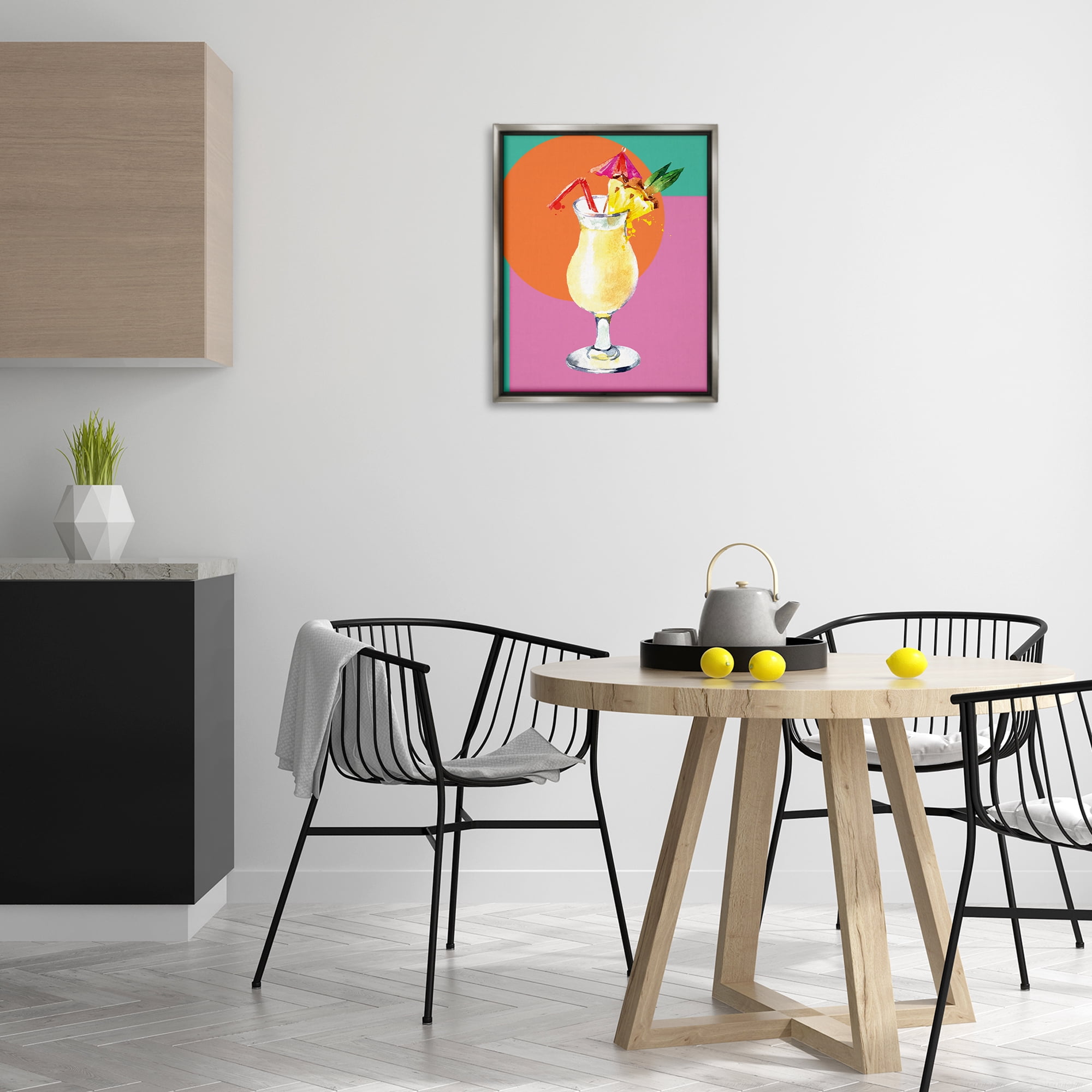 Stupell Industries Modern Tropical Cocktail Food & Beverage Painting Gray Floater Framed Canvas Art Print Wall Art, 17 x 21