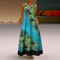 thumbnail image 2 of Tiqkatyck Dresses for Women 2023 Women Plus Size Sleeveless Peacock Print Long Maxi Dress Boho Summer Beach Dress Womens Dresses Light Blue, 2 of 9