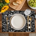 thumbnail image 4 of Black Kitchenware Placemats Set of 6, Modern Funny Cook Tools Spoons Forks Placemats for Dining Table, Place Mats for Kitchen Tabletop, Waterproof Wipeable Dining Table Mats Set, 4 of 9