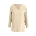 thumbnail image 5 of Conairie Womens V Neck Long Sleeve Shirt Solid Color Loose Button Classic Elegant Casual Tunic Tops Comfy Soft Fall Basic Work Tee Vacation Clothes Khaki L, 5 of 5