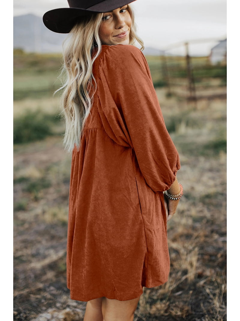 Women's Gold Flame Corduroy Empire Waist Snap Button Mini Dress | [ZhiHiMeRi] | (US 16-18)xl