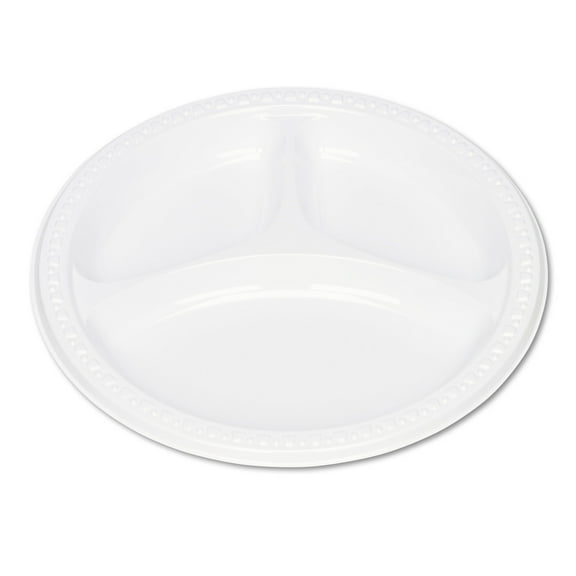 Plastic Dinnerware, Compartment Plates, 9" Dia, White, 125/pack | Bundle of 5 Packs