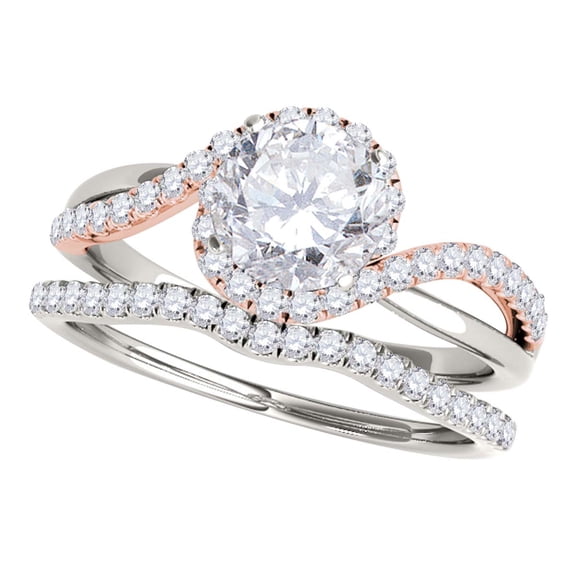 Mauli Jewels Engagement Rings for Women 3/4 Carat Halo Two Tone Diamond Engagement Bridal Ring Set prong 14K Solid Rose & White Gold