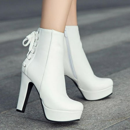 

Tdoqot Womens Waterproof Boots- Chunky Heel Christmas Gifts Fashion Mid-Heel Women s Mid Calf Boots White 38