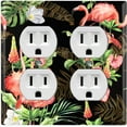 thumbnail image 1 of Metal Light Switch Plate Outlet Cover Tropical Pink Flamingo Flower Leaves Black FGO005, 1 of 13