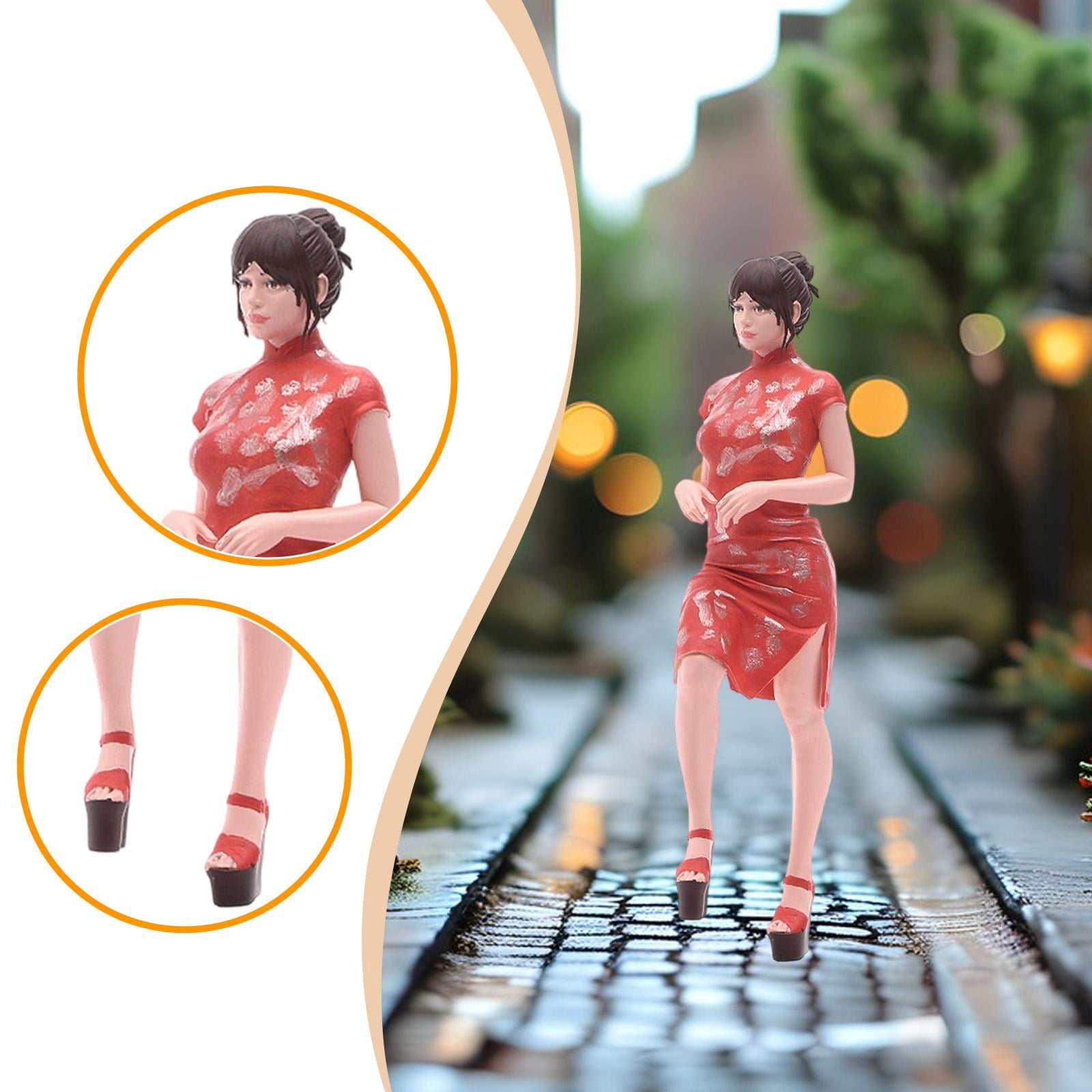LeeQinersw 1/18 Scale Cheongsam Girl Model Role Play Tiny People Figurine for DIY Scene