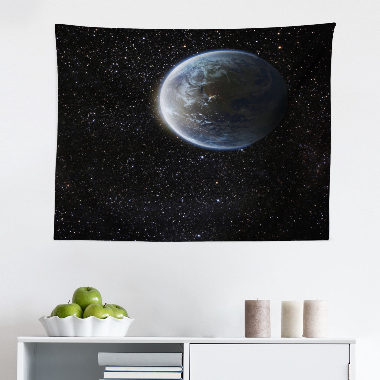 Outer Space Tapestry, Solar System Of Planets With A Spaceship Galaxy Earth Jupiter Wall Hanging For Bedroom Living Room Dorm Decor 60 X 80 Multicolor