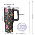 thumbnail image 2 of 40oz Pioneer Flower Floral Print Pattern Insulated Tumbler with Handle, BPA-Free Leak Proof Lid and Straws, Double Wall Vacuum, Hot 12h/Cold 34h, 2 of 6