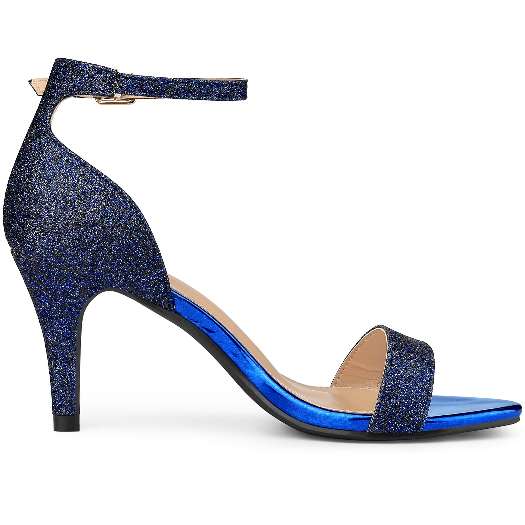 DARING DIVA Women's Glitter Ankle Strap Stiletto Heel Sandals Black Blue 9