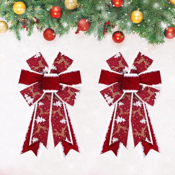 2PC Christmas Bows for Wreath,Winter Holiday Snowflake Bows Velvet Xmas Trees Bow8.4x12.9"