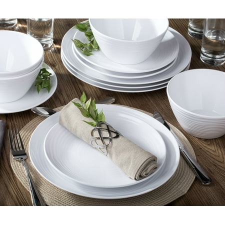 Parhoma 12-Piece Modern White Melamine Dinnerware Set Service for 4 ...