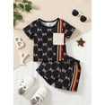 thumbnail image 3 of Mikrdoo Summer Outfits For Infant Baby Boys Letter Full Print Pocket Splice Short Sleeve T-shirt Elastic Shorts 2Pcs Clothing 18-24 Months Black, 3 of 9