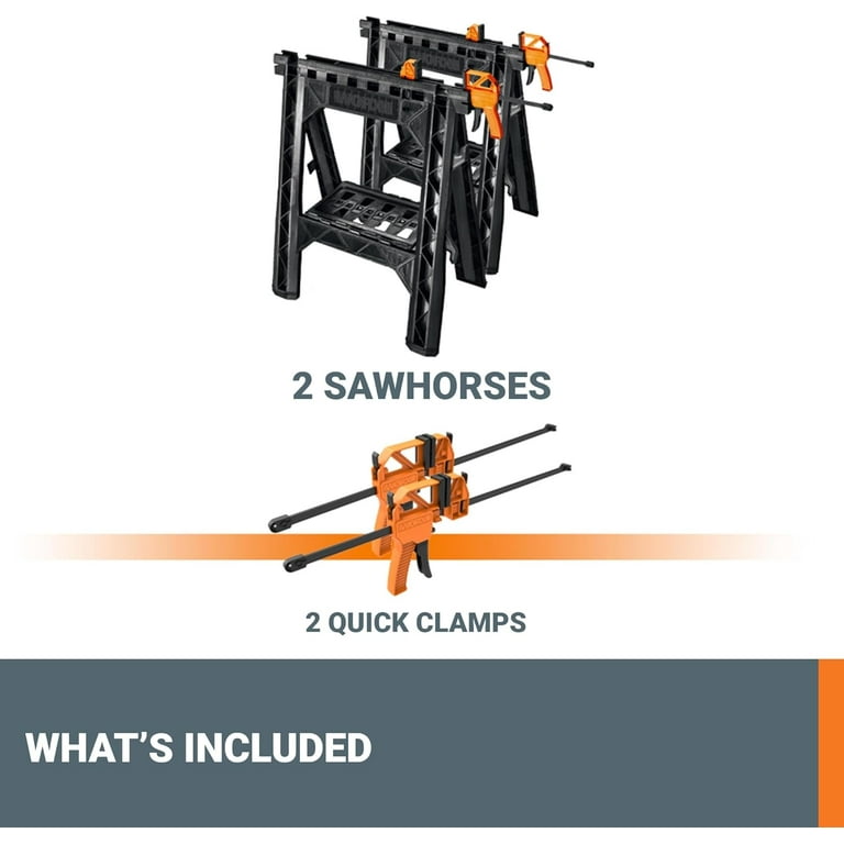 Worx WX065 Clamping Sawhorses + Bar Clamps - Walmart.com