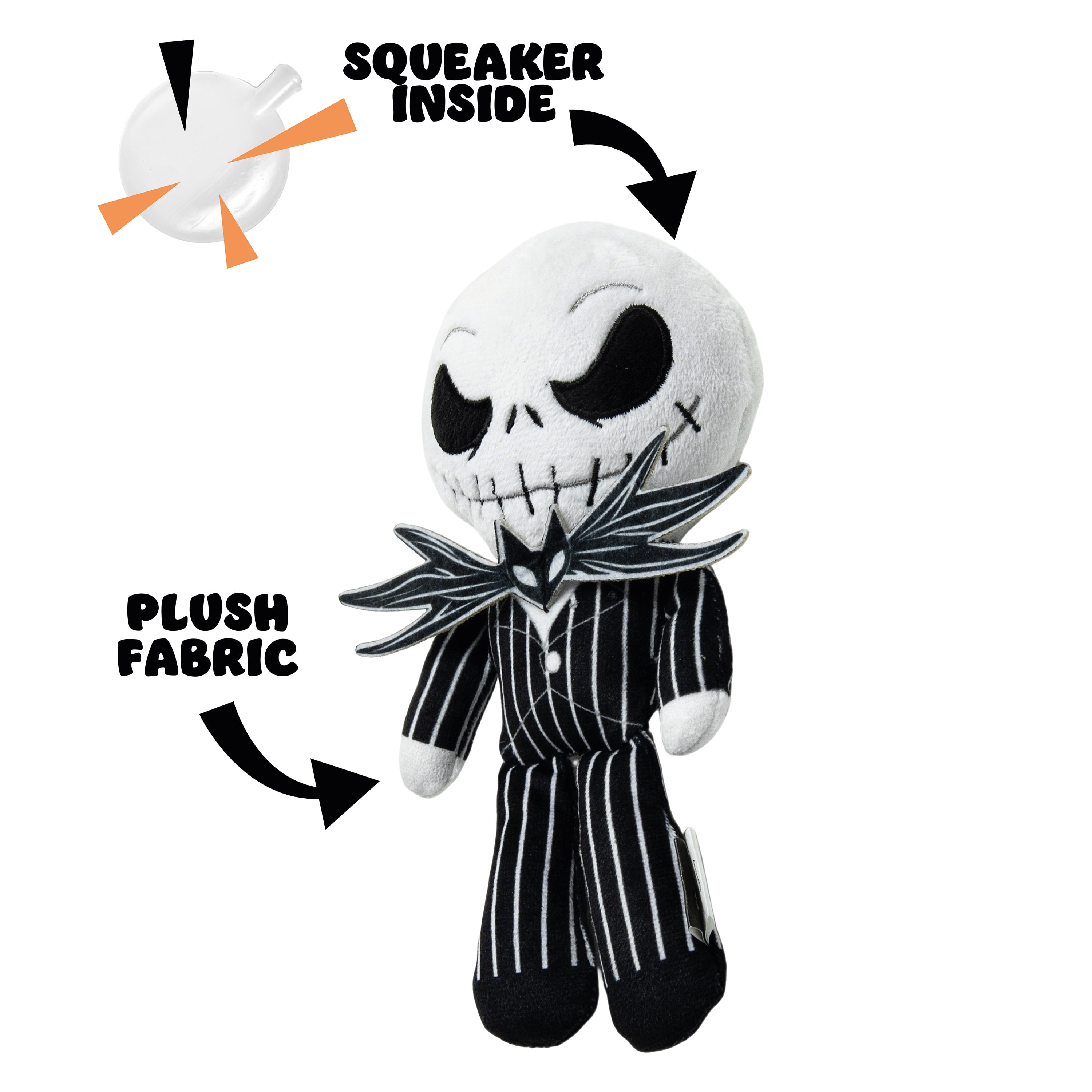 Disney The Nightmare Before Christmas Jack Skellington Plush Dog Toy, Squeaky Dog Toys with Built-In Crinkle