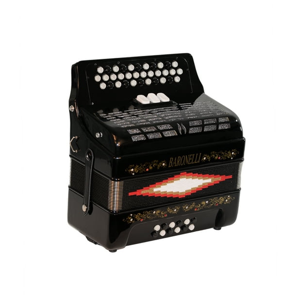 Baronelli 34 Button Accordion 12 Bass, 3 Switch, GCF, With Staps And Case, Black