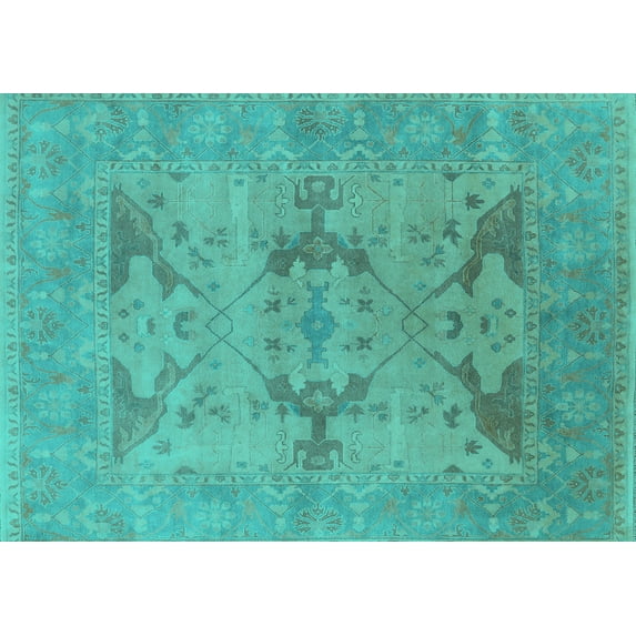 Ahgly Company Indoor Rectangle Oriental Turquoise Blue Industrial Area Rugs, 2' x 5'
