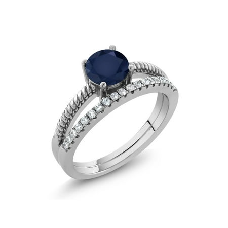 8m Sapphire - 1.19 Ct Round Blue Sapphire 925 Sterling Silver Ring
