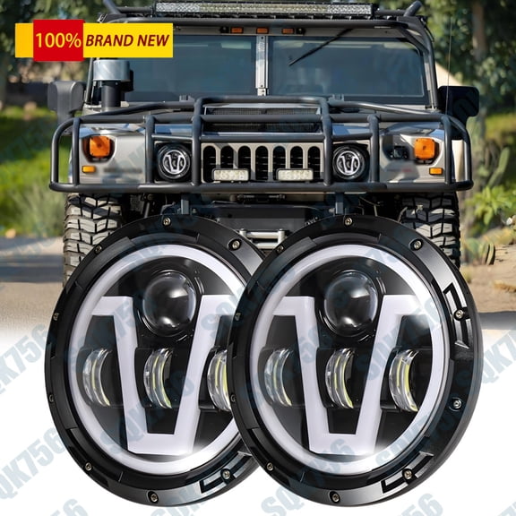 7" Halo LED Headlights Hi/Lo for Hummer H1 2002-06 H2 03-09 AM General
