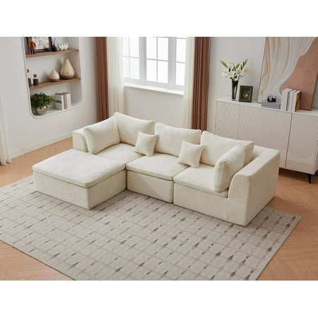 110" Boneless Sectional Cloud Couch with Ottoman, Convertible L Shaped Modular Sofa with Chaise, Deep Seating & Chenille Fabric, High-Density Memory Foam & Pillows for Living Room