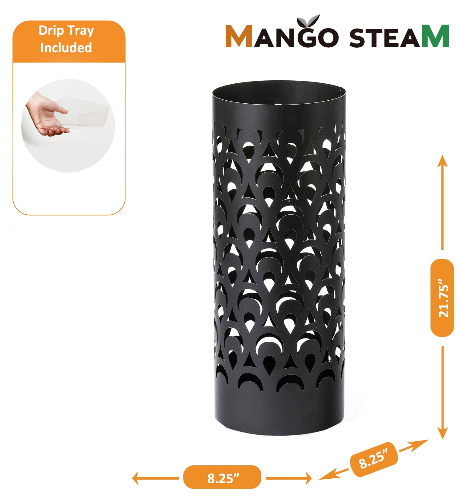 Mango Steam Modern Corner Entryway Umbrella Holder, Peacock Metal Black