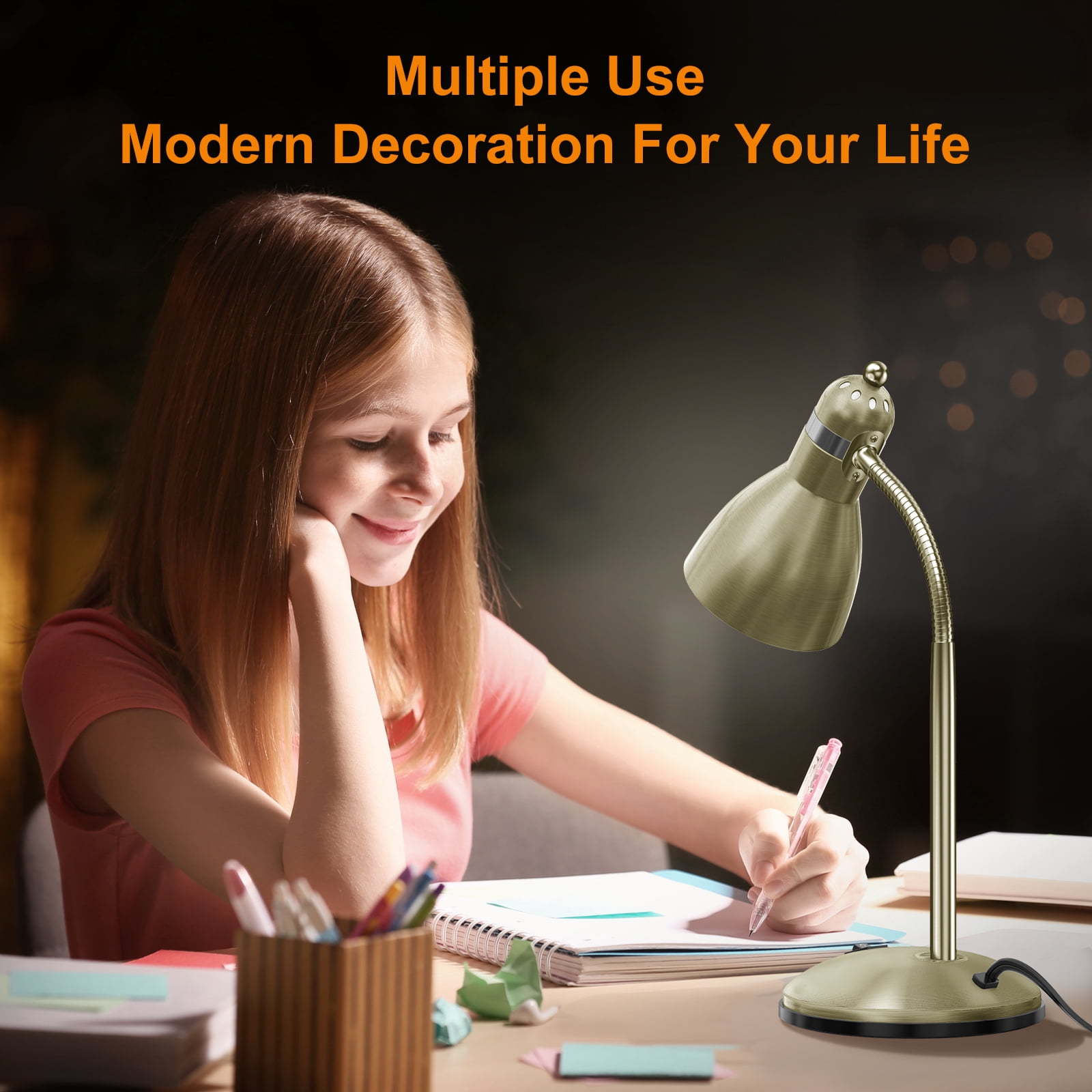 LEPOWER Metal Desk Lamp, Adjustable Gooseneck Table Lamp for Home, Office, Bedroom, Bronze