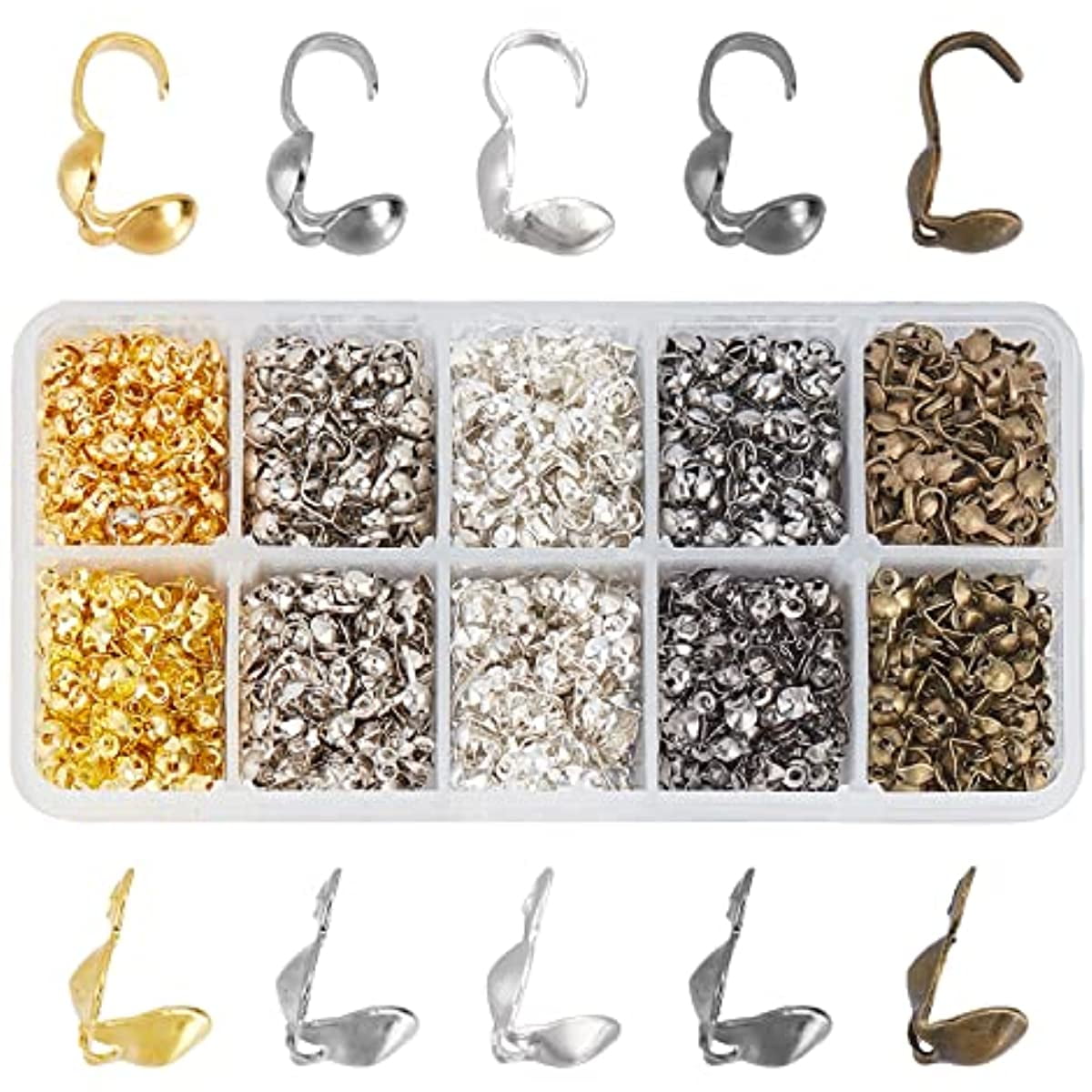 2000Pcs Crimp Beads Tips Set Clamshell Calotte End Cap Knot Cover Tips