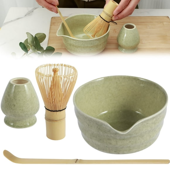 Jetcloudlive Juego de 4 Batidores de Matcha Elegante Juego de Té de Matcha Reutilizable Kit para Hacer Matcha con Tazón de Matcha de Cerámica Soporte de Batidor de Matcha Batidor de Matcha de Bambú y