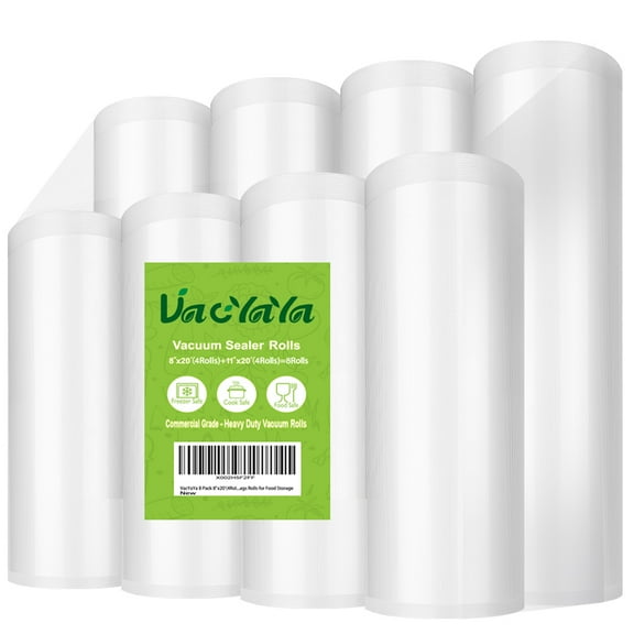 VacYaYa 8 Pack 8"x20'(4Rolls) and 11"x20' (4Rolls) Vacuum Cleaners Sealer Bags Rolls for Food Saver Storage ,Seal a Meal Freezer Rolls