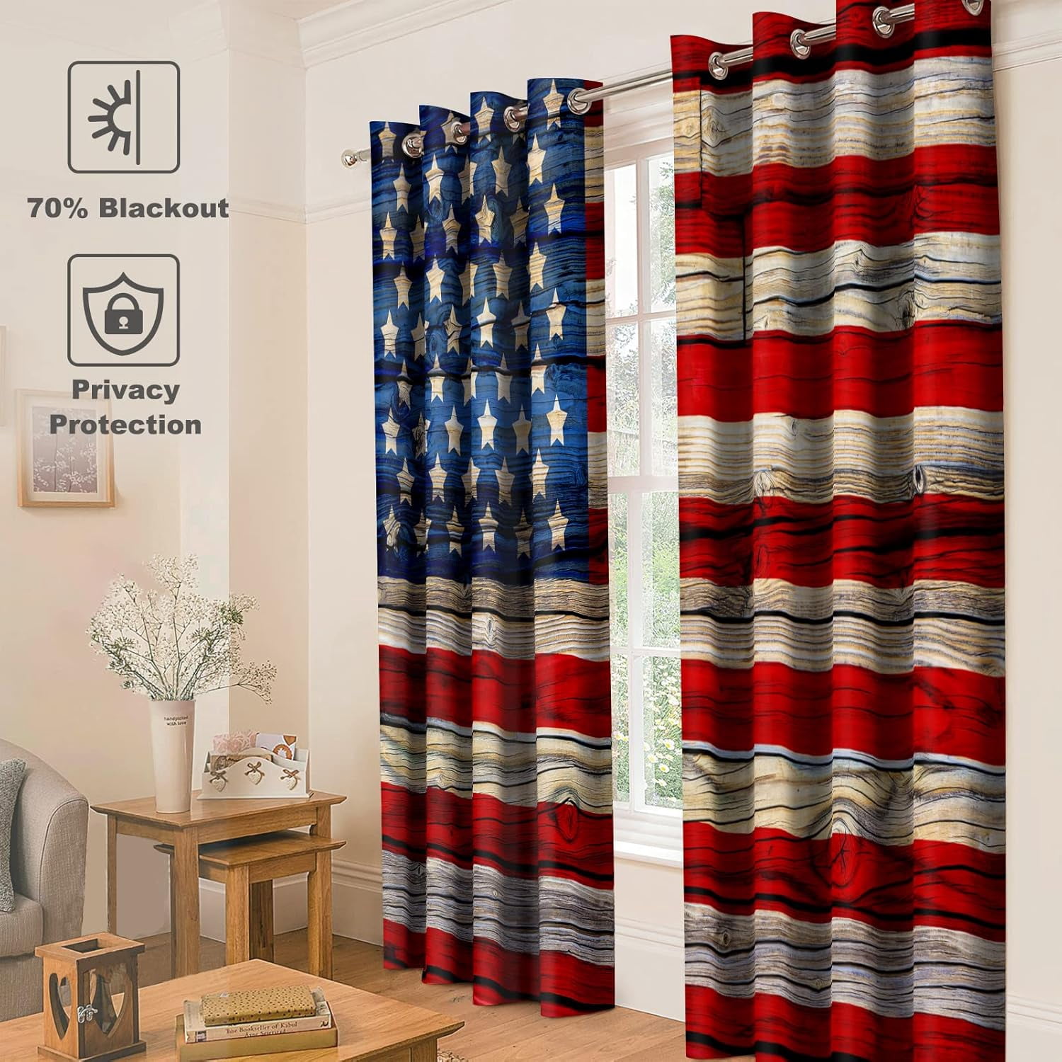 American Flag Blackout Curtains United States Flag Independence Day Patriotic Decor for Home Bedroom Living Room Grommet Window Drapes 2 Panel Set, 52"x63"