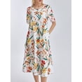 thumbnail image 4 of ZAXARRA Robe Longue pour Femmes, Élégante Robe d'Été Décontractée à Manches Courtes Col Rond Imprimé Fleur/encre, 4 of 9