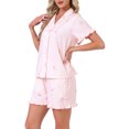 thumbnail image 4 of INSPIRE CHIC Womens Lounge Set Strawberry Print Ruffle Frill Cute Pattern Button Down Short Sleeve Pajama Shorts Sets M Beige, 4 of 6
