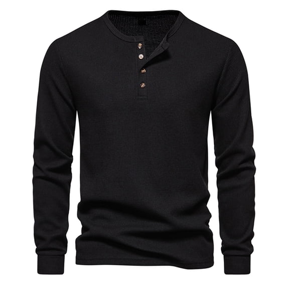 Men Henley Long Sleeve T-Shirt Casual Pullover Soft Stretch Basic Fall Tops Cotton Button Solid Color 2025