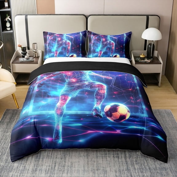 Erosebridal Soccer 100% Cotton Comforter Cover Full,Geometry Lines Bedding Full Size,Sports Theme Decor,Reversible,Lightweight,3pcs(No Comforter)