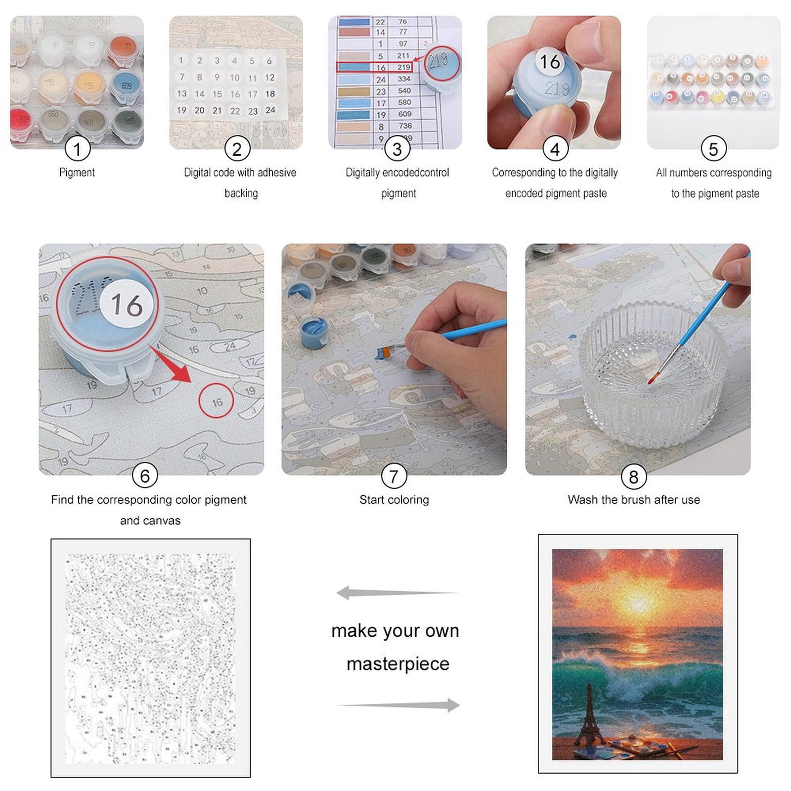 Paint By Numbers Kit for Adults Beginner - Sunset Ocean Waves Art Palette DIY Canvas Painting Kits for Adults, Frameless Paint By Number for Adults for Home Wall Decor 16x20 Inch