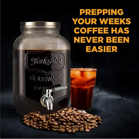 2-Gallon Cold Brew Coffee Maker – Commercial Size  Large Glass Dispenser with Metal Spigot, Reusable Metal Filter & Airtight Lid – Big Batch Brewing by
