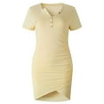 thumbnail image 4 of Dyegold Sundresses for Women Casual Beach - Mini Bridal Shower Dresses for Guest V Neck Short Sleeve Button Ruched Wrap Bodycon Slim Fit Pencil Party ​​Sundress, 4 of 6