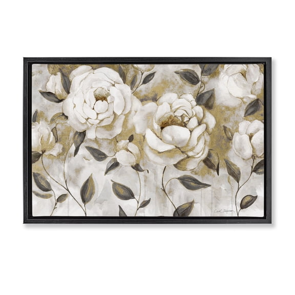 Stupell Industries Farmhouse Warm Neutral Flowers Black Floating Frame Canvas Art, 25 x 17, by Carol Robinson