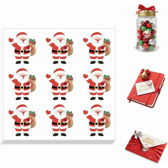 180pcs Waterproof Self-Adhesive Stickers 1 x 0.75 Inch Santa Claus for Scrapbooking Planner Calendar Journaling Gift Handmade Decor Laptop Fun Vinyl Stickers for Students Chrismas Paper